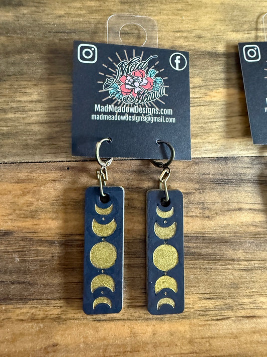 Moon Phases Hand-Painted Wooden Earrings