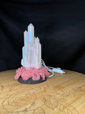 Large Resin Crystal Cluster on Mossy RGB Color Change Base