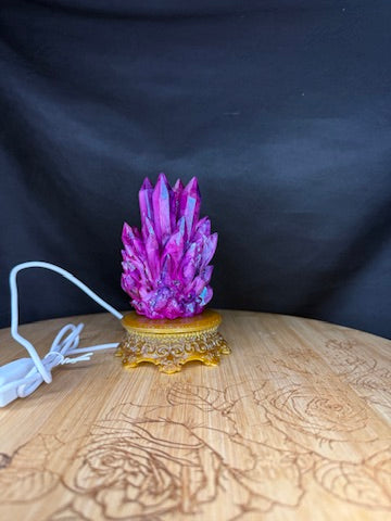 Purple Crystal Cluster RGB LED USB Light Hand Inked 3D Printed Resin on Intricate Base