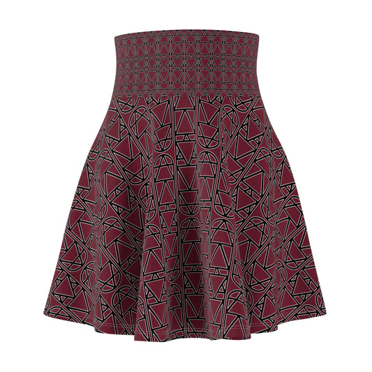 Bordeaux Elemental Column Pattern Women's Skater Skirt — Column Repeat AOP