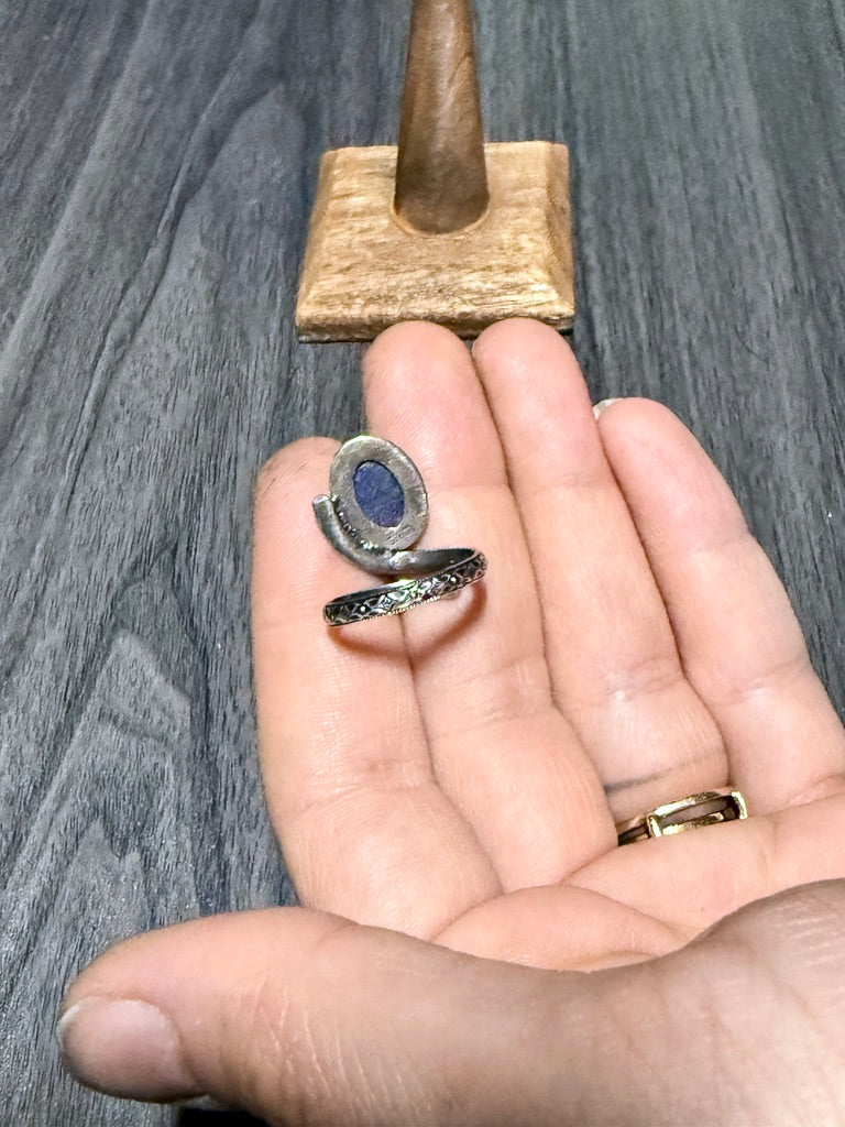 Lapis Lazuli Bypass Ring with Intricate Band