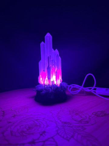 Large Resin Crystal Cluster on Mossy RGB Color Change Base