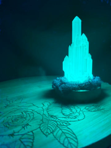 Large Resin Crystal Cluster on Mossy RGB Color Change Base