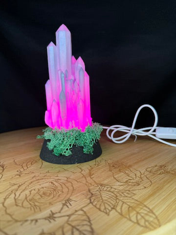 Large Resin Crystal Cluster on Mossy RGB Color Change Base