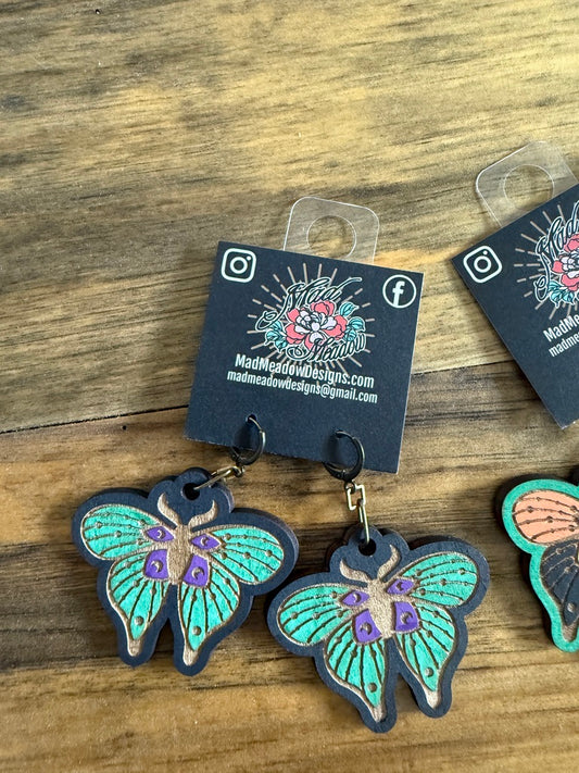 Moth Hand-Painted Wooden Earrings