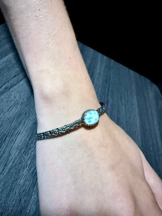 Sterling Silver Cuff Bracelet with Larimar Teal Stone