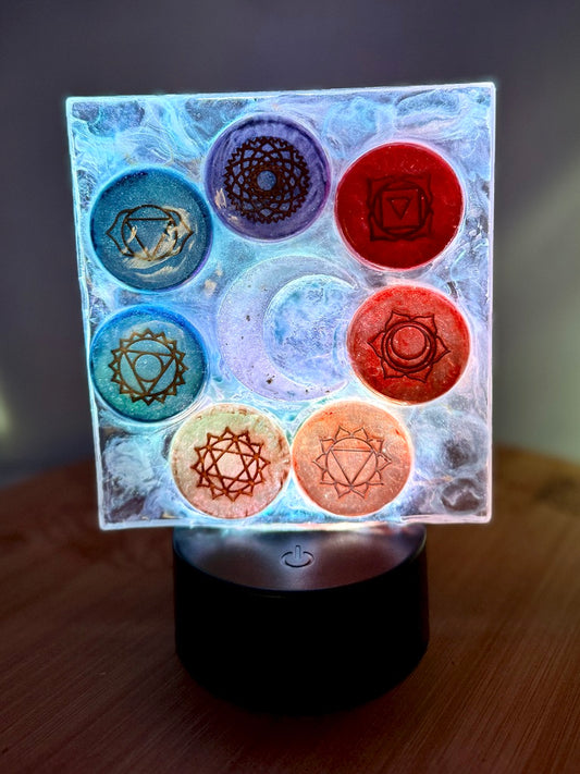 Chakras and Crescent Moon Rainbow RGB Color Change Night Light