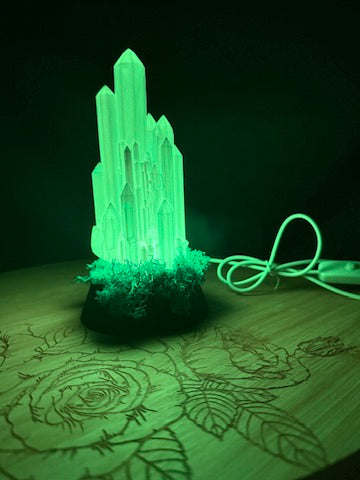 Large Resin Crystal Cluster on Mossy RGB Color Change Base