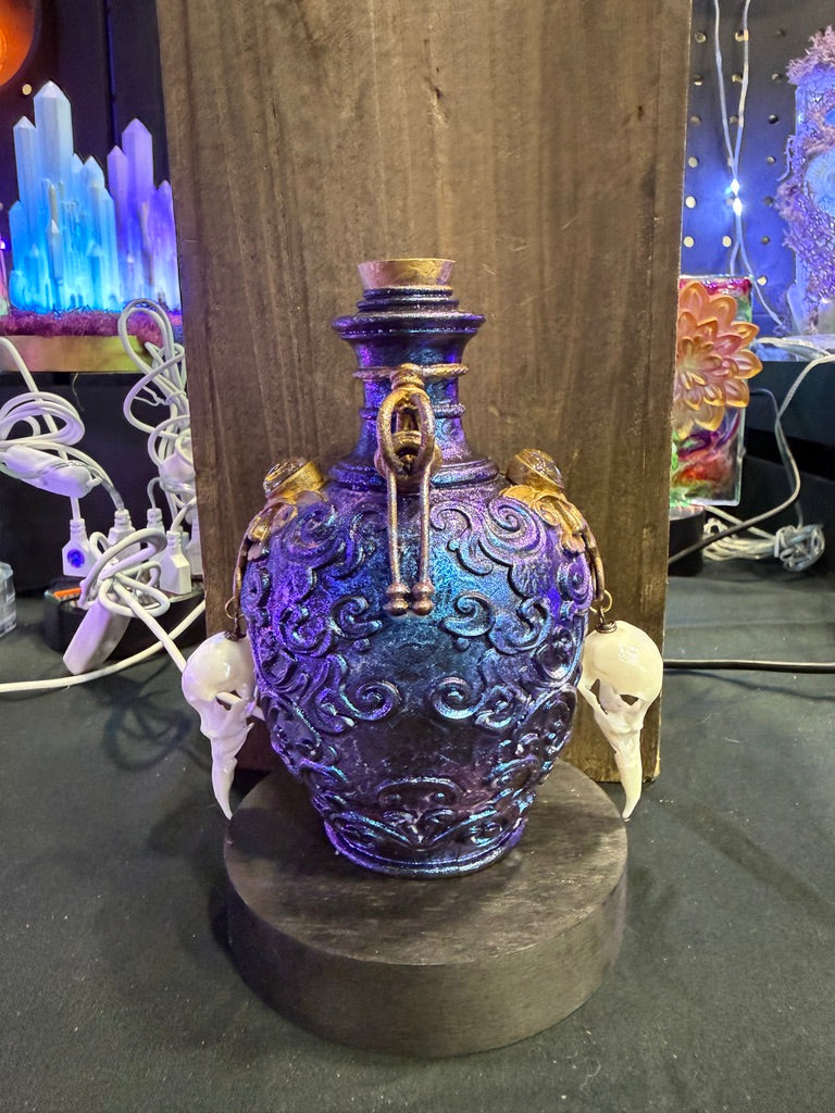 Potion Bottle Table Light w/ Bird Skulls