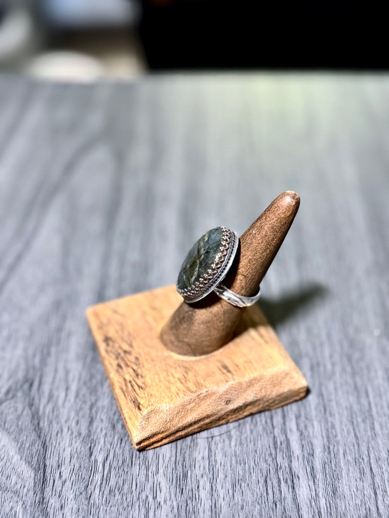 Labradorite Ring with Large Oval Cabochon