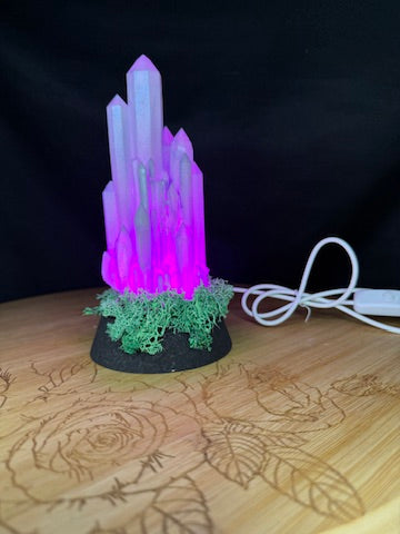 Large Resin Crystal Cluster on Mossy RGB Color Change Base