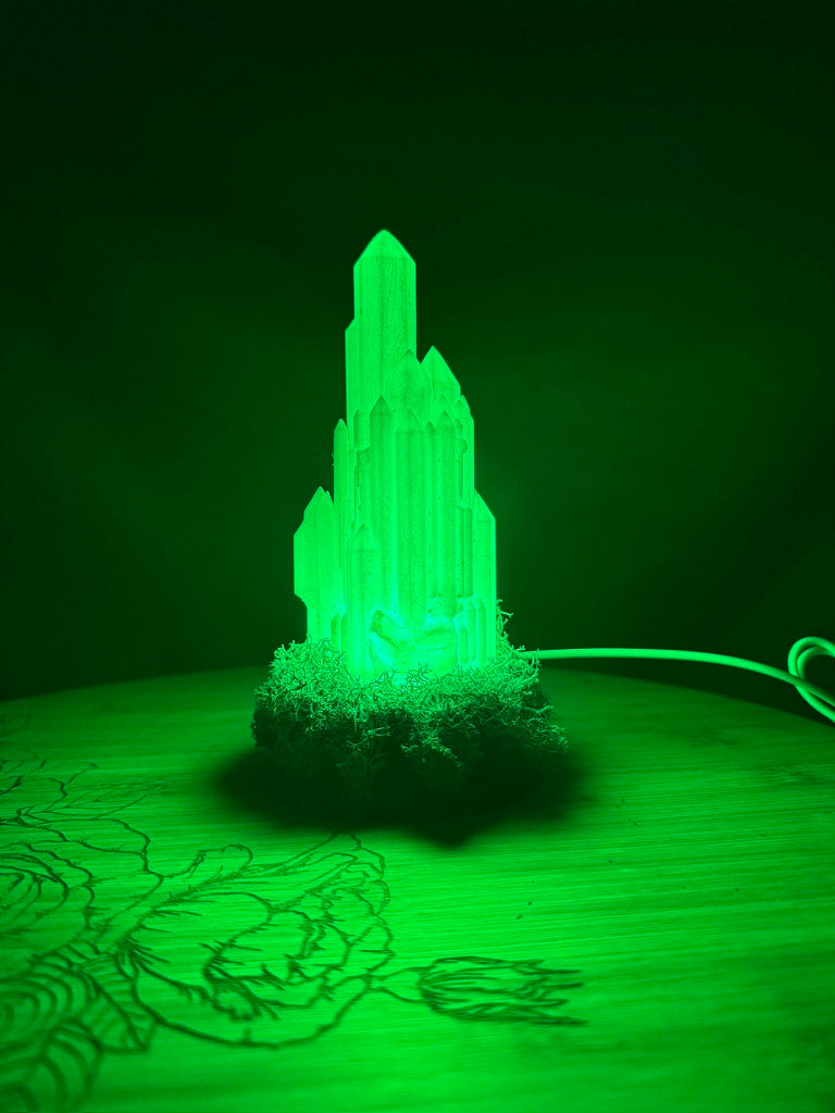 Large Resin Crystal Cluster on Mossy RGB Color Change Base