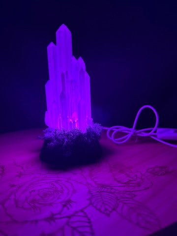 Large Resin Crystal Cluster on Mossy RGB Color Change Base