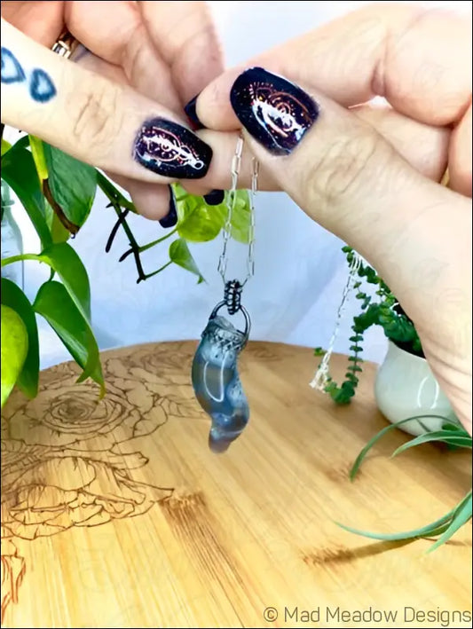 Agatized Coral Tentacle Pendant on 18’’ Sterling Silver Cable Chain Necklace - Jewelry