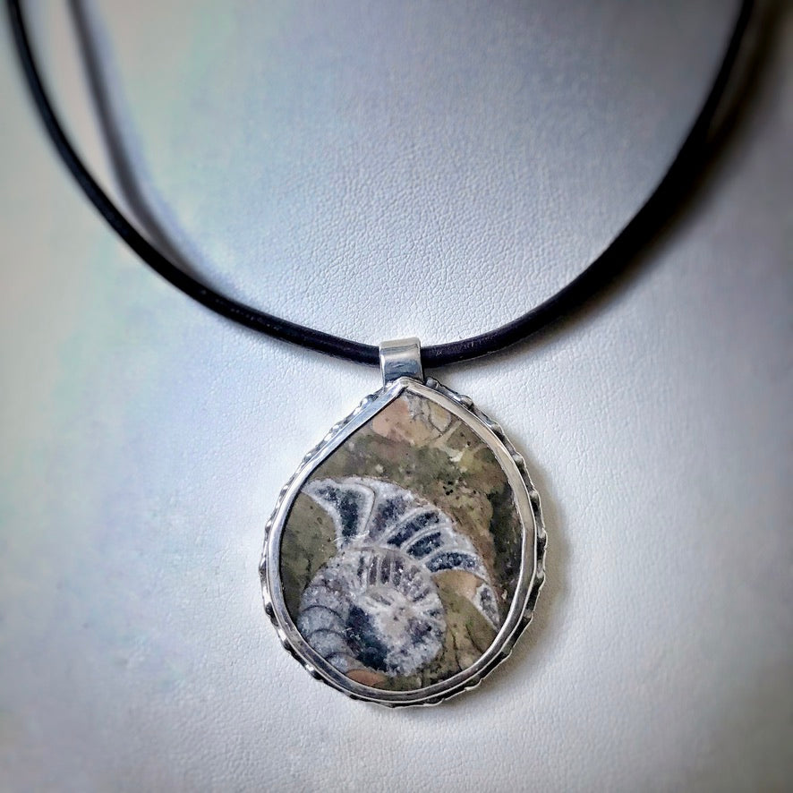 Alaskan Ammonite Sterling Silver Pendant Necklace - Jewelry