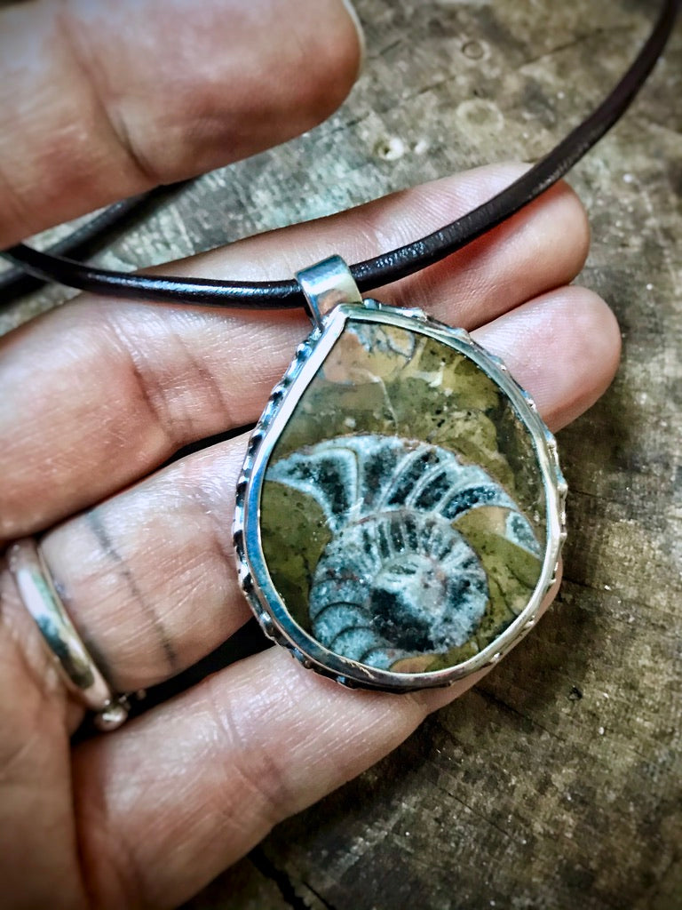 Alaskan Ammonite Sterling Silver Pendant Necklace - Jewelry