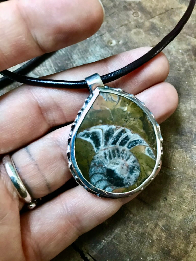 Alaskan Ammonite Sterling Silver Pendant Necklace - Jewelry