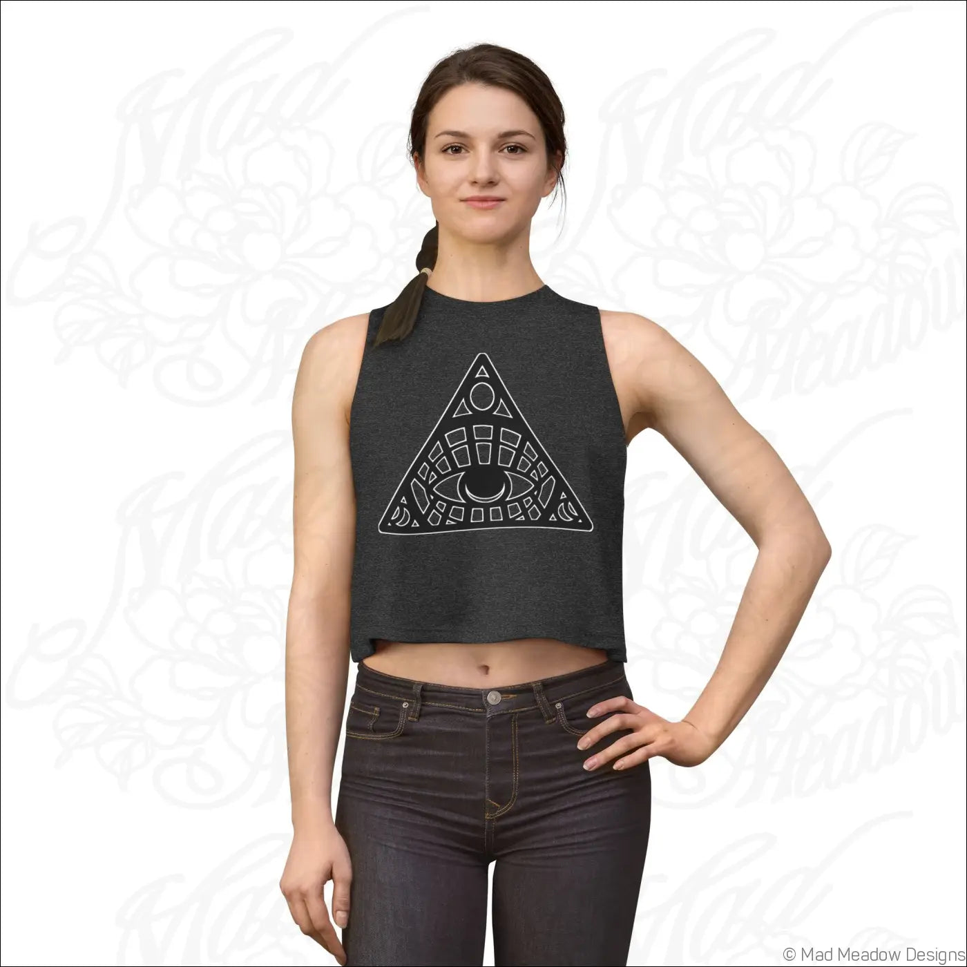 All-Seeing Eye Triangle Crop Top, Mystical Graphic Women’s Tank - Tank Top