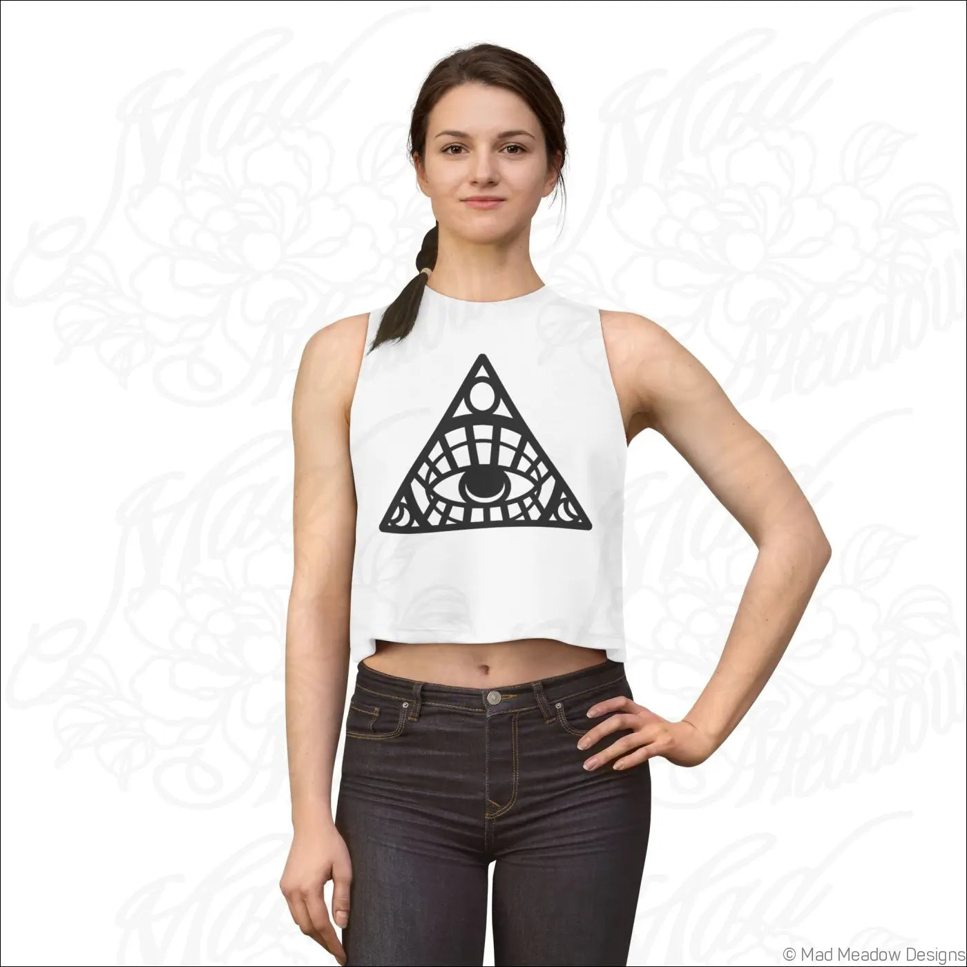 All-Seeing Eye Triangle Crop Top, Mystical Graphic Women’s Tank - Tank Top