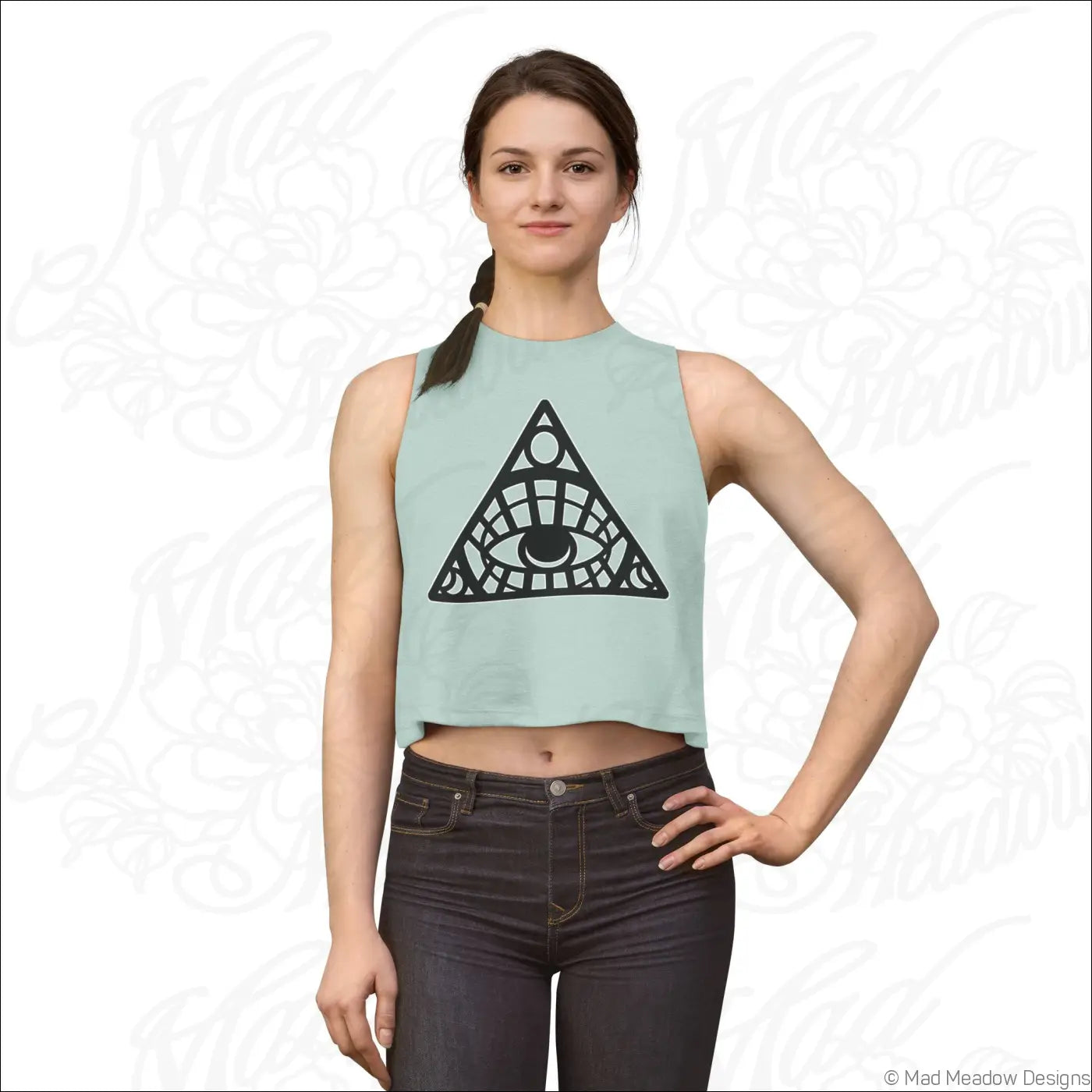 All-Seeing Eye Triangle Crop Top, Mystical Graphic Women’s Tank - Tank Top