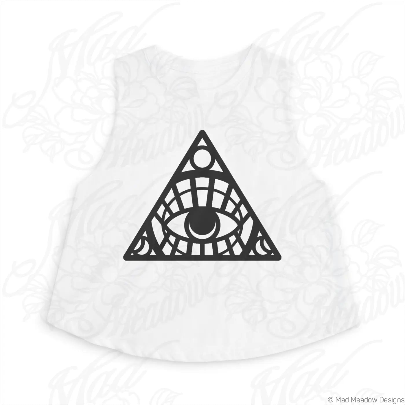 All-Seeing Eye Triangle Crop Top, Mystical Graphic Women’s Tank - S / Solid White Blend - Tank Top