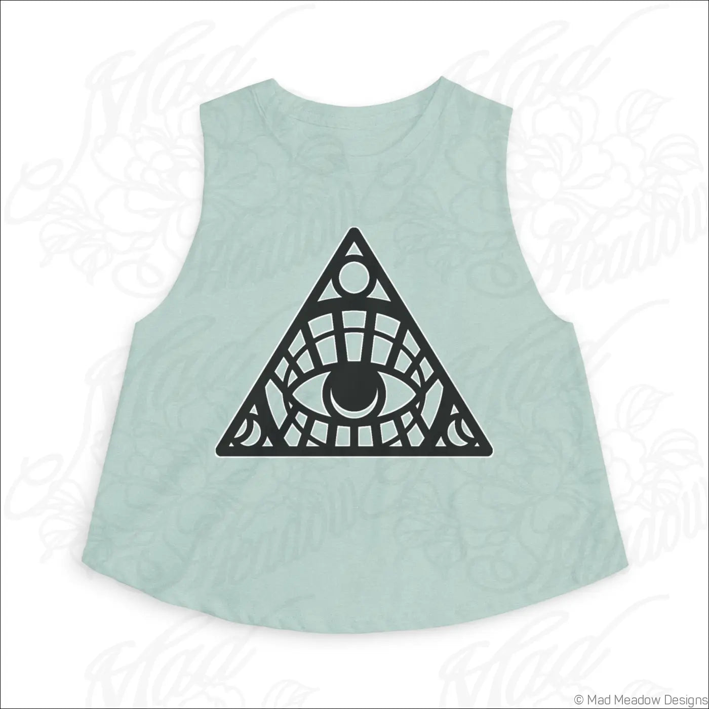 All-Seeing Eye Triangle Crop Top, Mystical Graphic Women’s Tank - S / Heather Dusty Blue - Tank Top