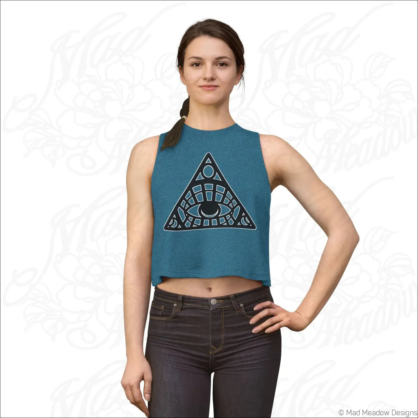 All-Seeing Eye Triangle Crop Top, Mystical Graphic Women’s Tank - Tank Top