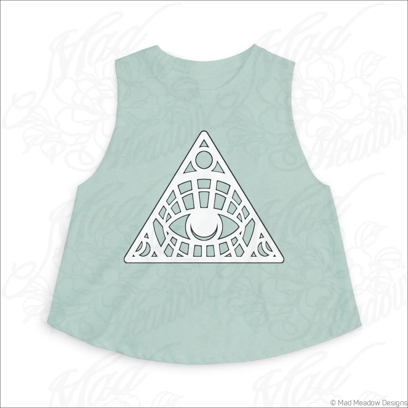 A light mint green all-seeing eye triangle crop top for women made of soft combed ring-spun cotton