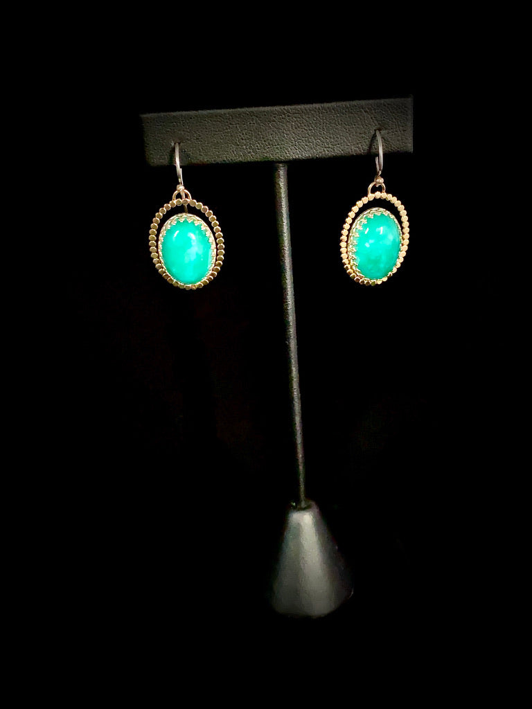 Amazonite Sterling Silver 14KY GF Halo Dangle Earrings - Jewelry