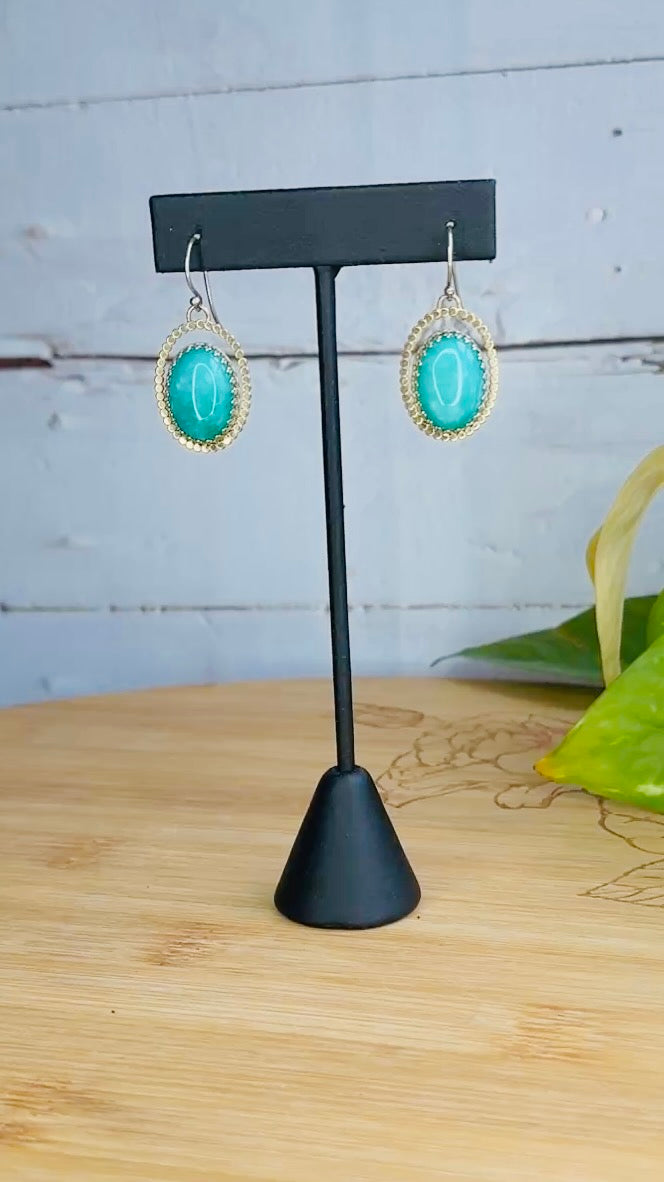 Amazonite Sterling Silver 14KY GF Halo Dangle Earrings - Jewelry