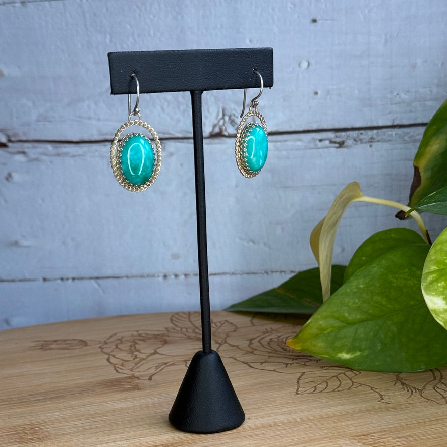 Amazonite Sterling Silver 14KY GF Halo Dangle Earrings - Jewelry