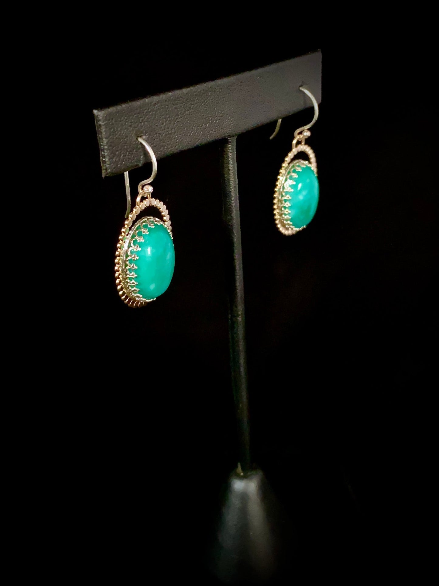 Amazonite Sterling Silver 14KY GF Halo Dangle Earrings - Jewelry