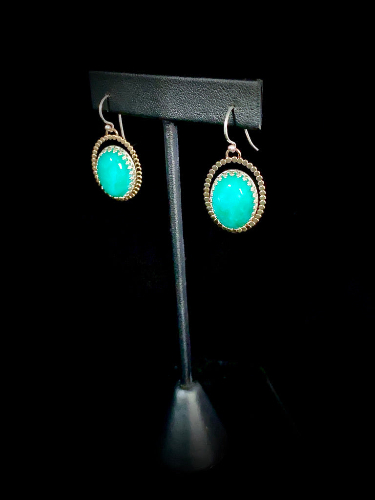 Amazonite Sterling Silver 14KY GF Halo Dangle Earrings - Jewelry