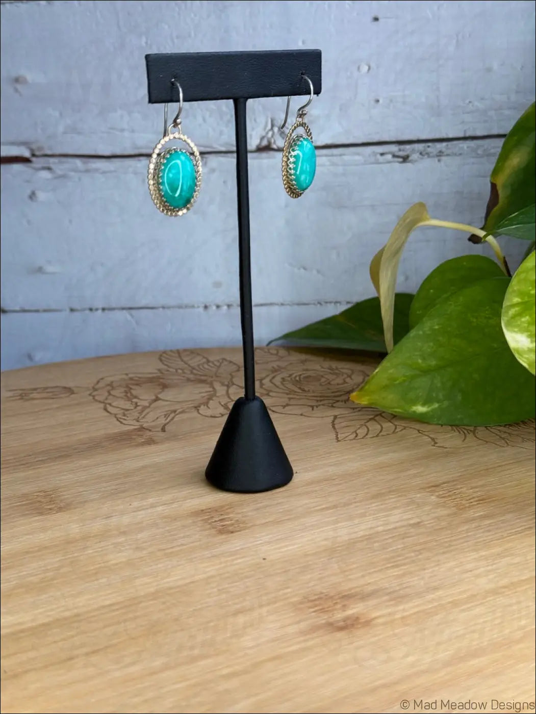 Amazonite Sterling Silver Halo Dangle Earrings with Turquoise and Silver Design