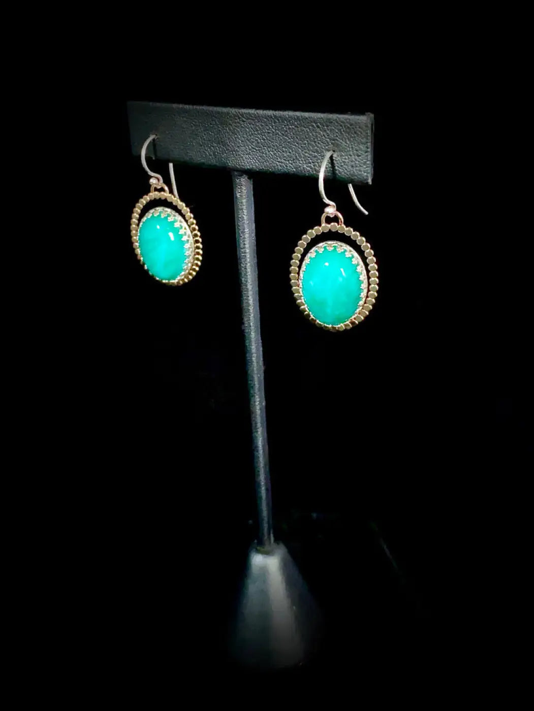 Amazonite Sterling Silver Halo Dangle Earrings with Turquoise and Silver Design