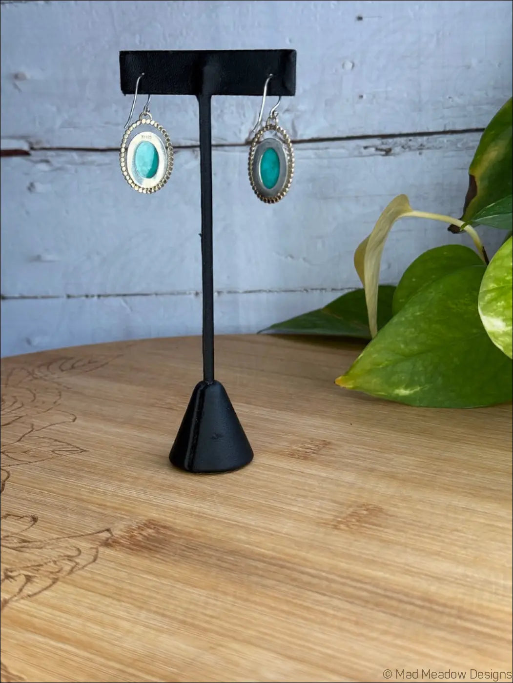Amazonite Sterling Silver Halo Dangle Earrings with Turquoise and Silver Design