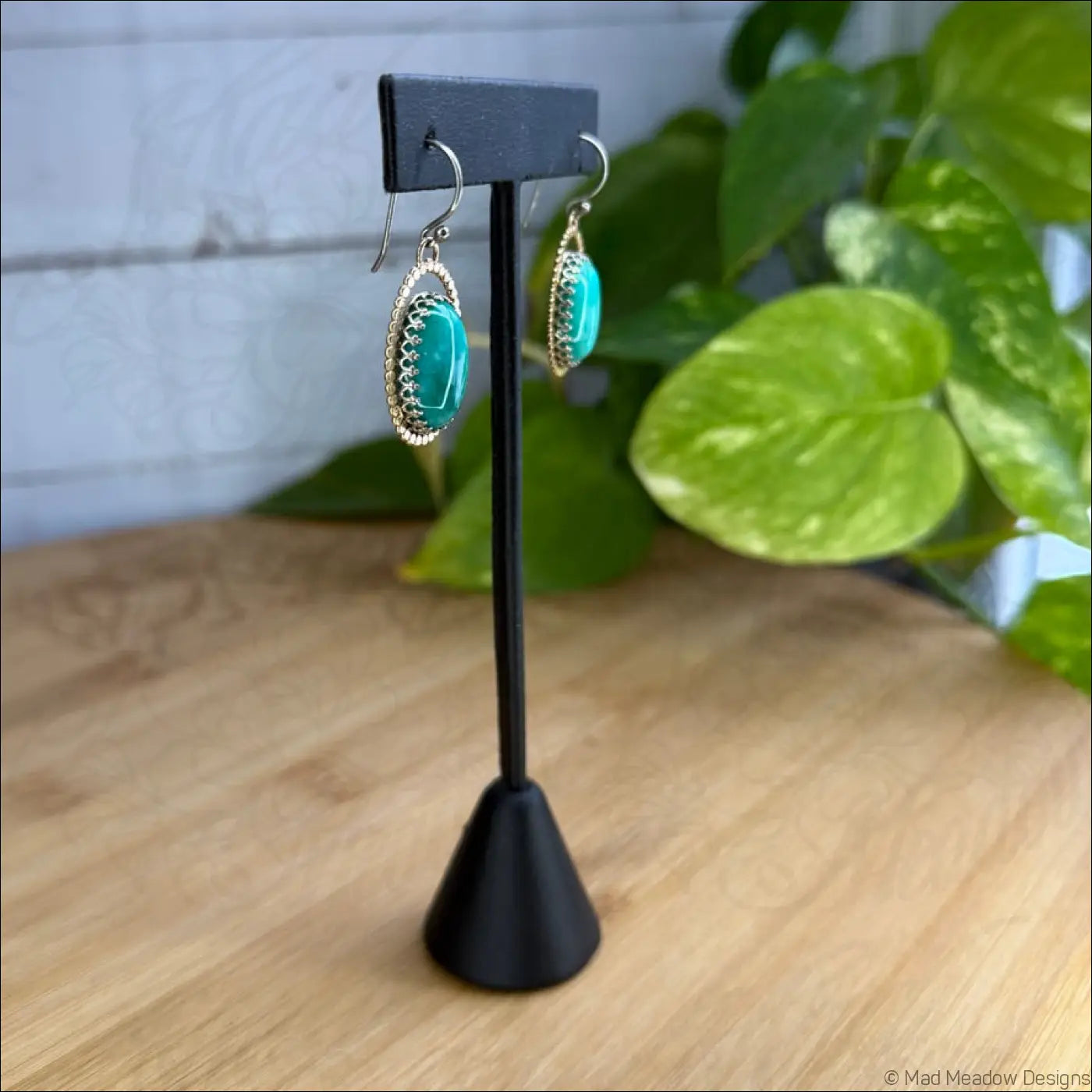 Amazonite Sterling Silver Halo Dangle Earrings with Turquoise and Silver Design
