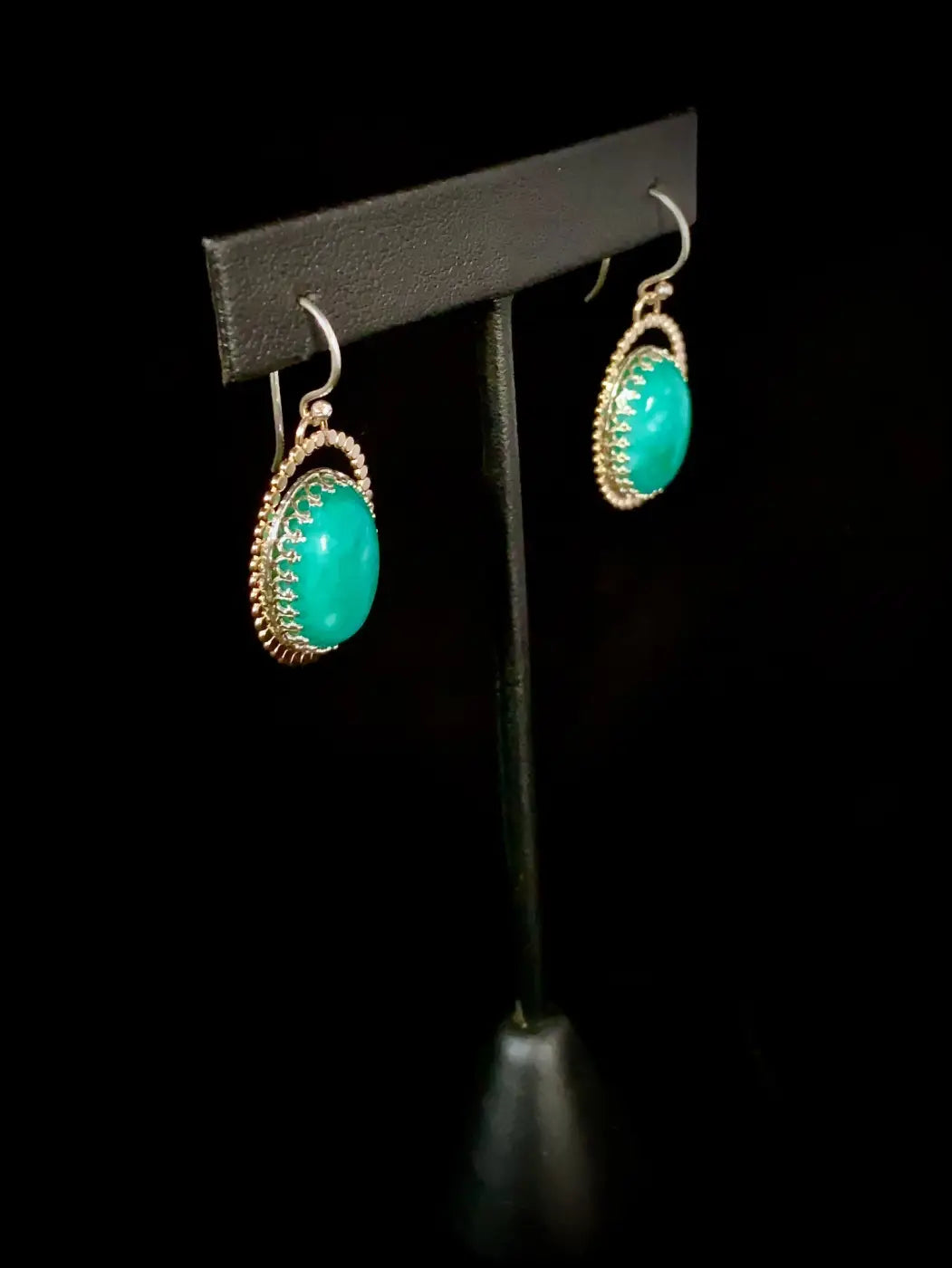 Amazonite Sterling Silver Halo Dangle Earrings with Turquoise and Silver Design