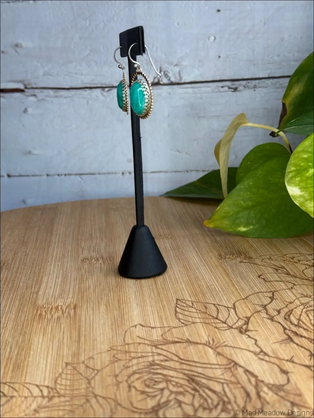 Amazonite Sterling Silver Halo Dangle Earrings with Turquoise and Silver Design