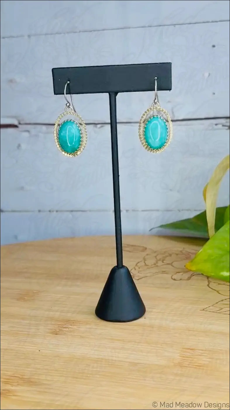 Amazonite Sterling Silver Halo Dangle Earrings with Turquoise and Silver Design