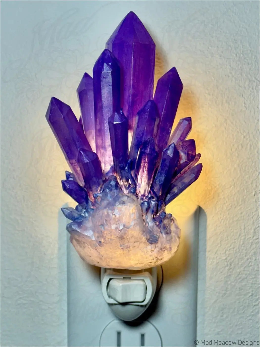 Amethyst Crystal 3D Printed Resin Wall Night Light - Light