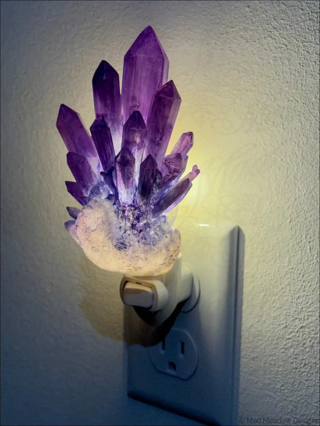 Amethyst Crystal 3D Printed Resin Wall Night Light - Light