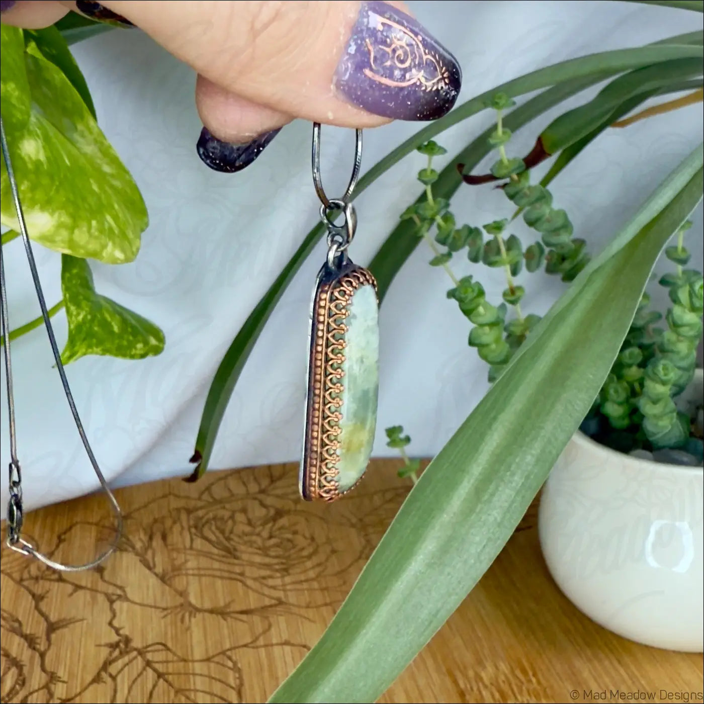 Aquamarine Beryl Rectangular Sterling Silver Pendant with Copper Bezel on 18’’ Sterling Silver Snake Chain - Jewelry