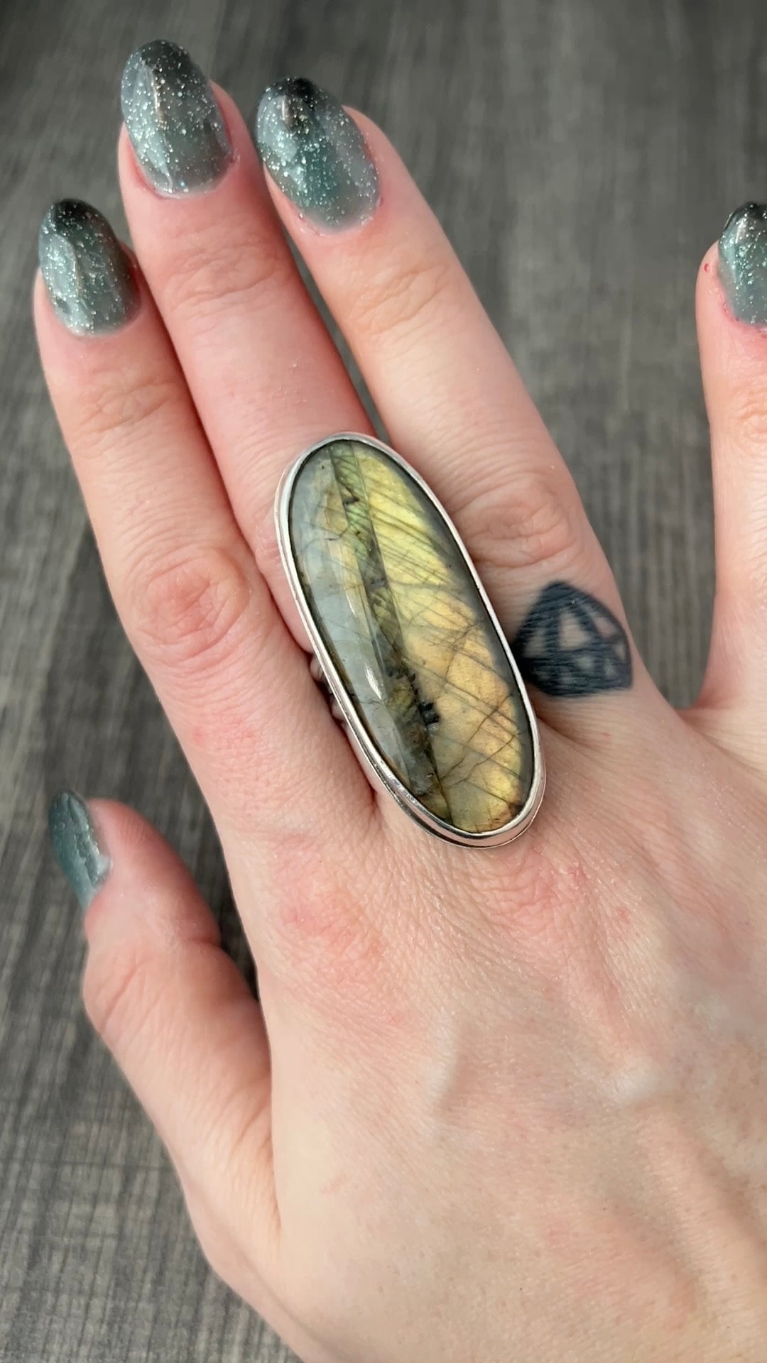 Beautiful Flashy Labradorite Large 20x50 Cabochon sterling Silver Statement Ring - Jewelry