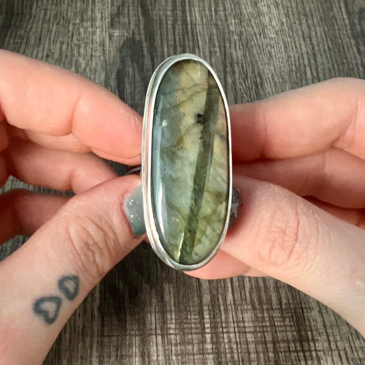 Beautiful Flashy Labradorite Large 20x50 Cabochon sterling Silver Statement Ring - Jewelry