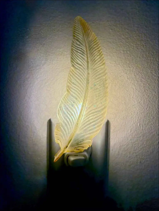 Blue and Gold Feather Wall Night Light on Plug-In Base
