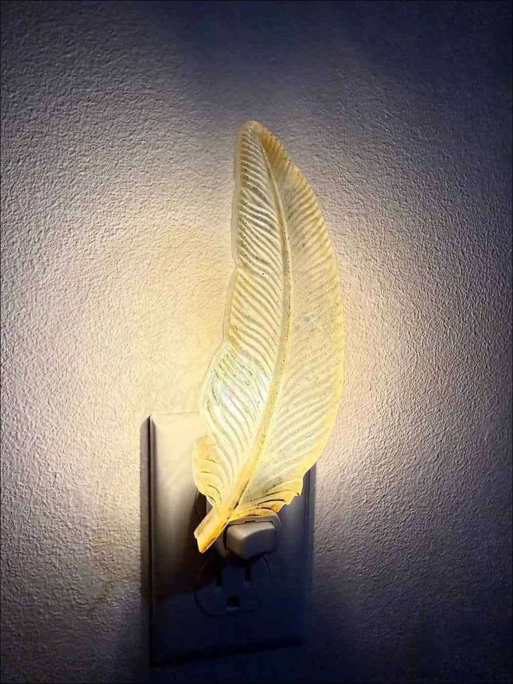 Blue and Gold Feather Wall Night Light on Plug-In Base