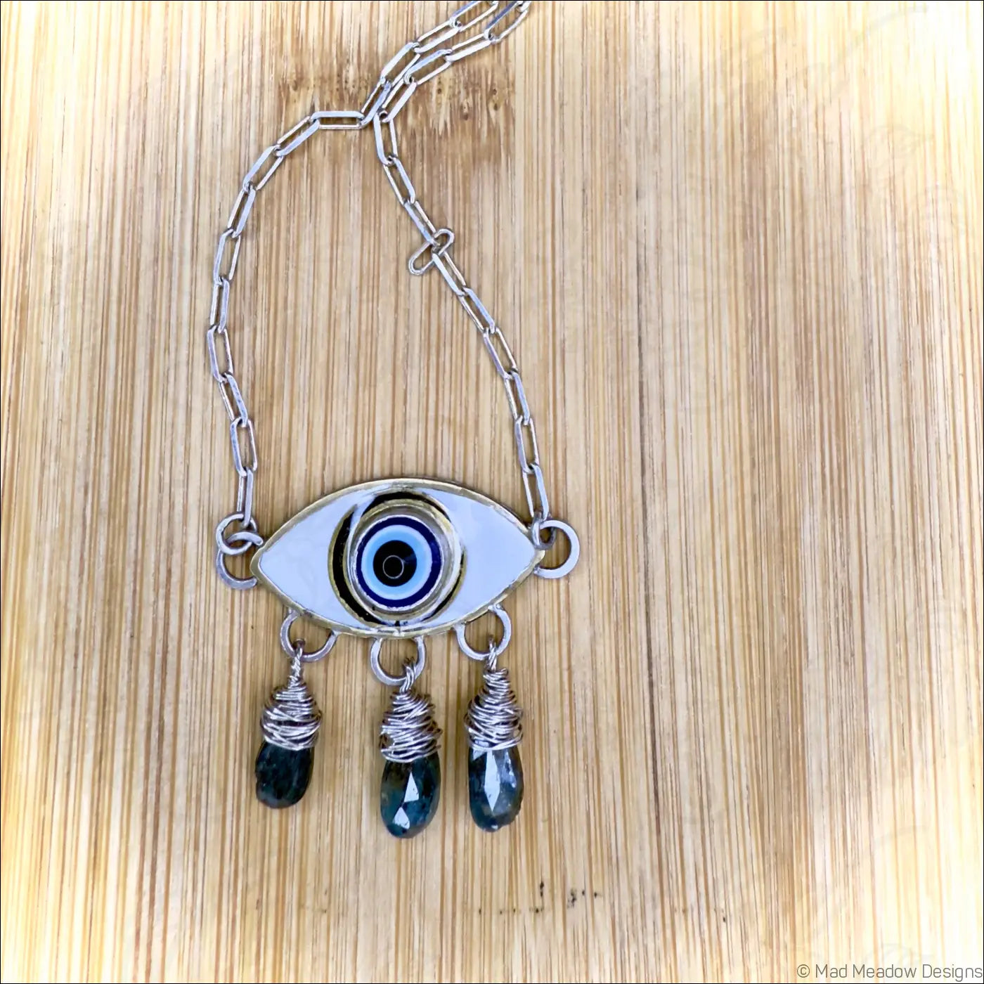 Evil Eye with Blue Kyanite tears in Sterling Silver with Brass and Colored Resin Accents - Jewelry