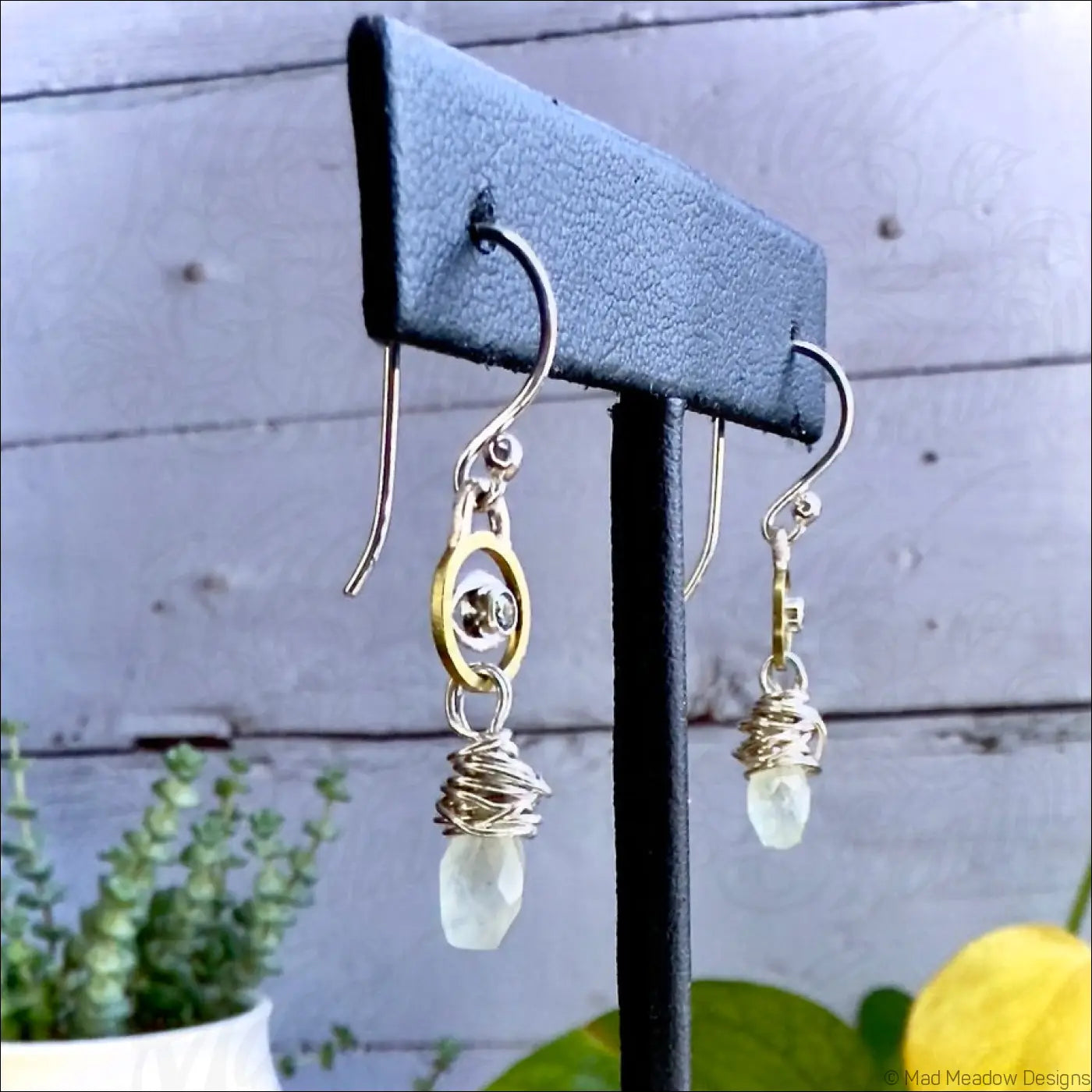 Blue Zircon Evil Eye and Prehnite Tear Drop Sterling Silver and Brass Dangle Earrings - Jewelry