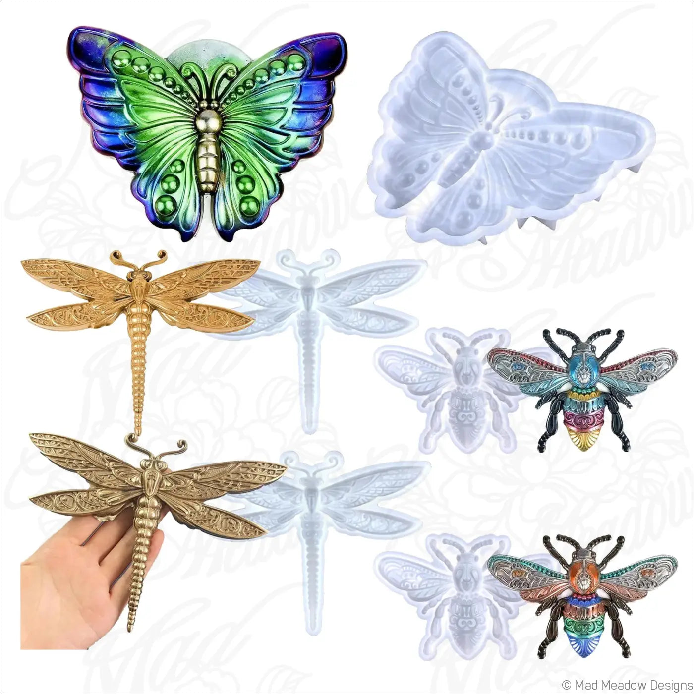 Butterfly Dragonfly Bee Insect Resin Molds Bundle Flexible Silicone Molds 5Pcs